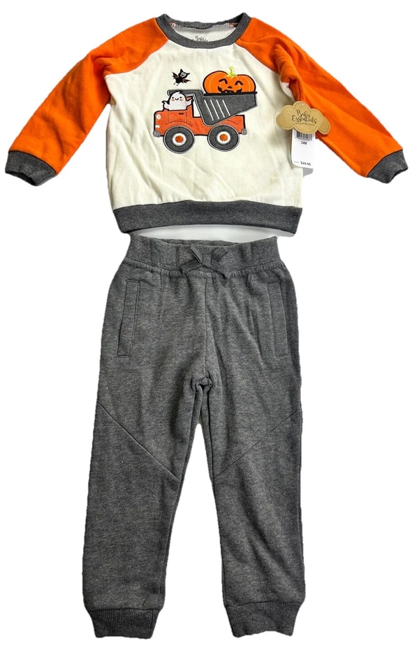 Conjunto de 2 peças masculinas Halloween Baby Essentials, caminhão basculante roupa de abóbora fantasma 24M novo com etiquetas - Imagem 2 de 4