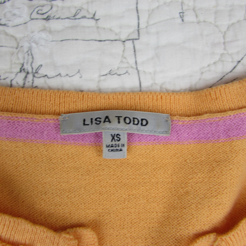 Lisa Todd Totenkopf Strick Top Baumwolle Kaschmir Bld Split V-Ausschnitt Orange Pink Damen XS - Bild 6 von 9