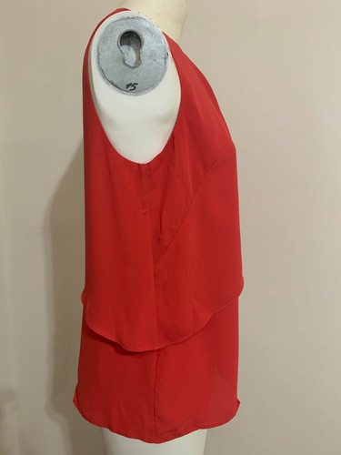 Cue Blouse Top Red Shirt Sleeveless Career Casual Asymmetrical Key Hole Layer 6 - Picture 7 of 7
