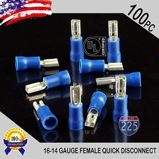 100 Pack 16-14 Gauge Female Quick Disconnect Blue Vinyl Crimp Terminals .110" US