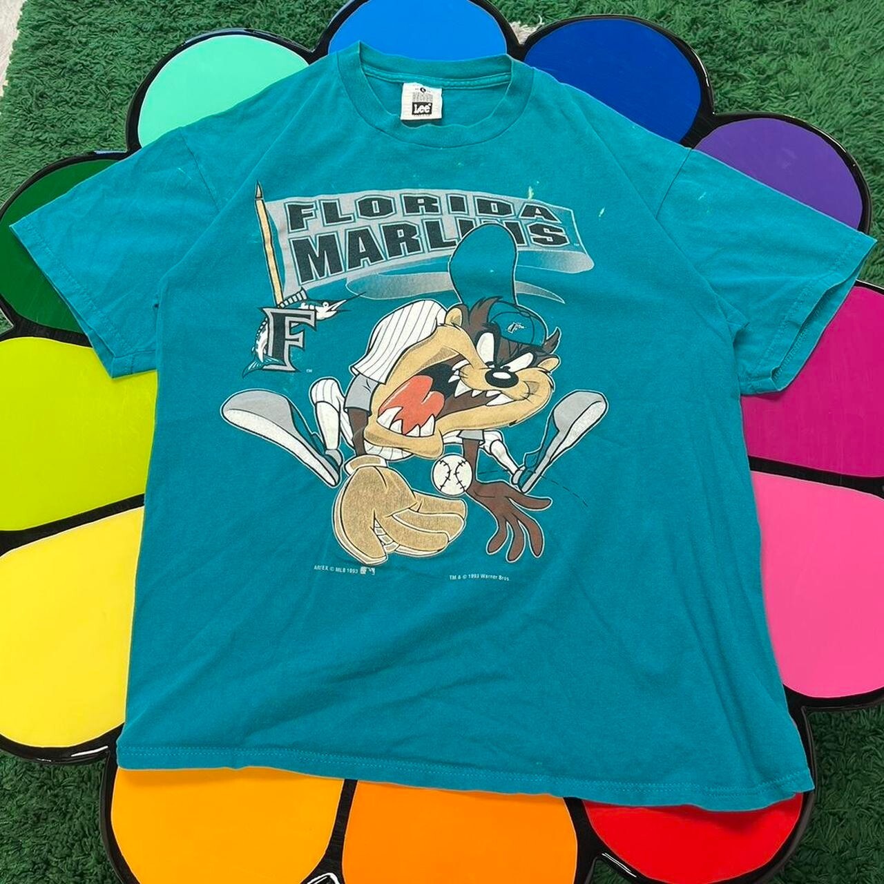 Vintage Looney Tunes Taz Florida Marlins MLB Baseball Cartoon Tee