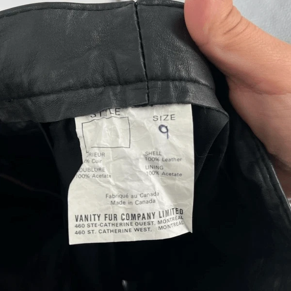 Minifalda lápiz vintage Vanity Fur Co de cuero frente plano negra talla 9 para mujer Foto 3 de 4