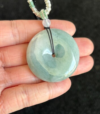 Floating Green Donut Jadeite Jade Pendant Necklace, 100% Untreated Certified