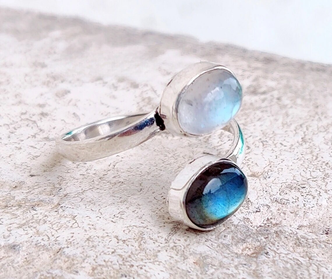 Labradorite, Moonstone Gemstone 925 Sterling Silver Handmade Ring