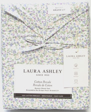 Laura Ashley 4 PC Cotton Percale Sheet Set Floral Purple Pink Green White Queen