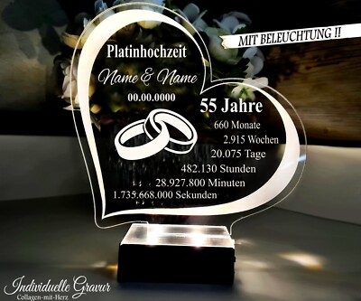 Geschenk  Platinhochzeit 55 Jahre Hochzeitstag Gravur BELEUCHTET LED