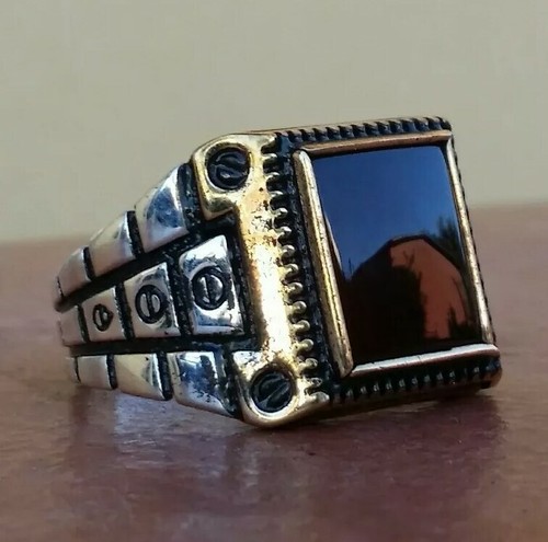 ANELLO UOMO ONICE ARGENTO 925 sigillo solitario inciso modello rolex  scontato | eBay