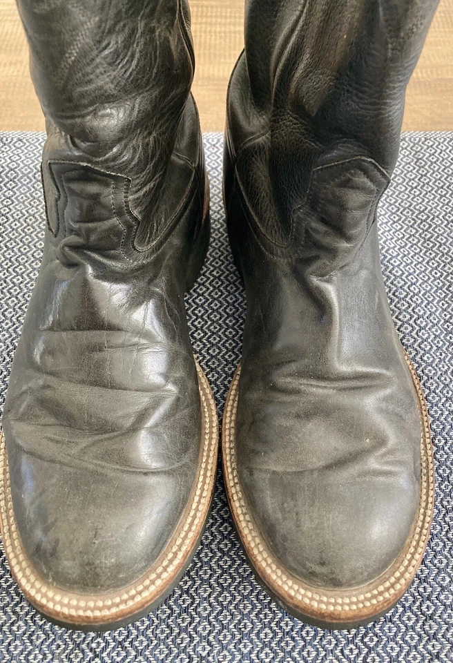 Botas vaqueras vaqueras vintage Nocona de cuero suave negras para hombre talla 7 EE Foto 3 de 4