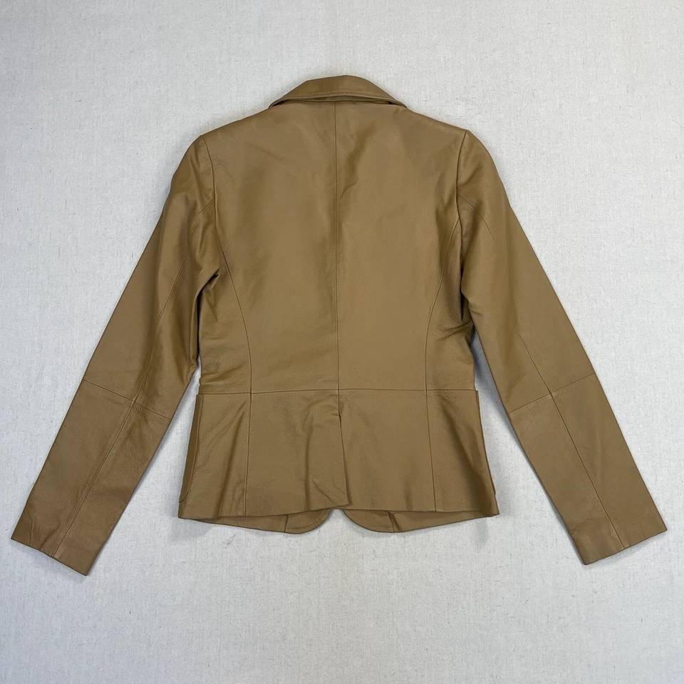 Blazer para mujer Rampage de cuero genuino pequeño color tostado camel con un solo botón ajustado Y2K* Foto 2 de 4