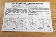 1956 CHEVY JACKING INSTRUCTION SHEET Correct Style With Part NUMBER * USA MADE *