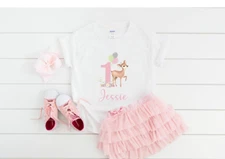 Personalised Girls Pink Deer 1st Birthday Number T-shirt, First Birthday Outfit