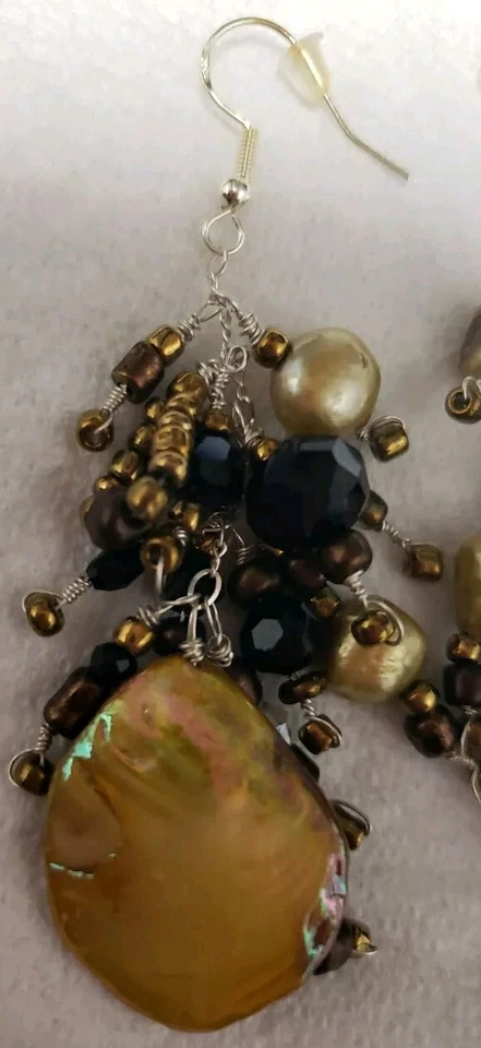 STERLING SILVER, SHELL,FRESH WATER PEARL & GLASS EARRINGS 👌 😍  - Image 2 of 4