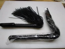 2 PACK Black Leather Whip Flogger SM FAUX Leather Handle Whips for SM