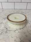 VTG Fenton Opaque white milk glass candle holder with gold glitter rim.