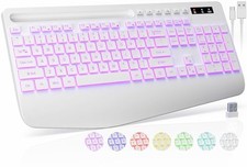 Wireless Keyboard, 7 Colored Backlits, Wrist Rest, Phone Holder-White White