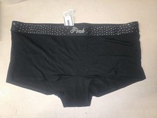 NEW Victoria's Secret Pink Bling Rhinestone Logo Boyshort Black Panty Size L