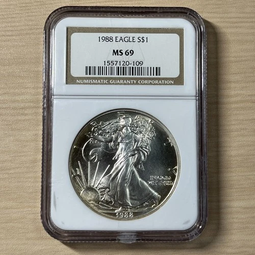 1988 American Silver Eagle MS69 NGC Brown Label - Slight Edge Toning
