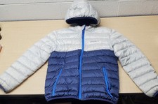 Eddie Bauer Boy's White And Navy Full Zip Hooded Puffer Coat Size M 10/12 Down