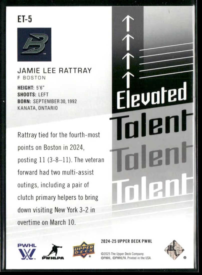 2024-25 Upper Deck PWHL Jamie Lee Rattray #ET-5 Elevated Talent thumbnail 2