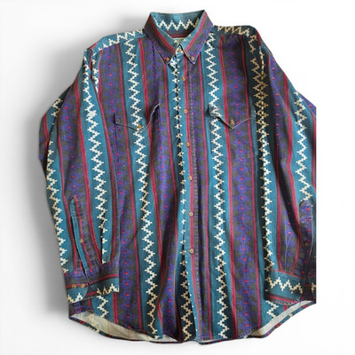 MWG Canadian Outdoors VTG Men's L Geometric Aztec Western Cotton Button-Up Shirt