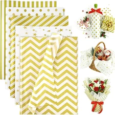 100 Sheets Tissue Paper, 20 X 14 Inch White Gold Tissue Paper for Gift Bags, Sta