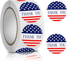 500Pcs Thank You Stickers Self-Adhesive American Flag Waterproof Stickers Roll