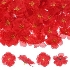 150-Pack Artificial Cherry Blossom Flower Heads, Silk Faux Petals Red 