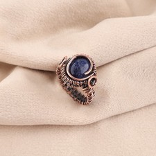 Sodalite Gemstone Copper Wire Wrapped Handmade Ring December Birthstone Jewelry