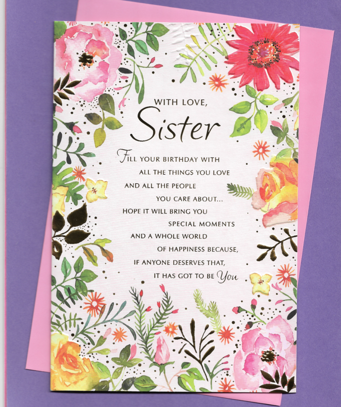 Sister Birthday Card 9""x6"" Lovely Words Nice Message Verse Female Lady