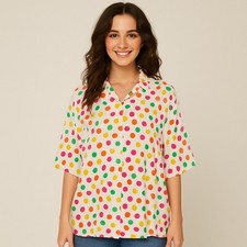 Vintage 1980s Caron Components Multi Color Polka Dot Blouse 10 Large