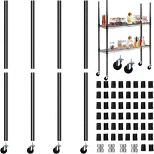 Set of 4 Wire Shelving Poles with 50 Pcs Plastic Shelf Clips Chrome Posts with C