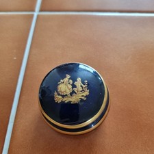 Vtg Limoges Lidded Trinket Box - Cobalt Blue w/Gold - Porcelain - 2” Diameter