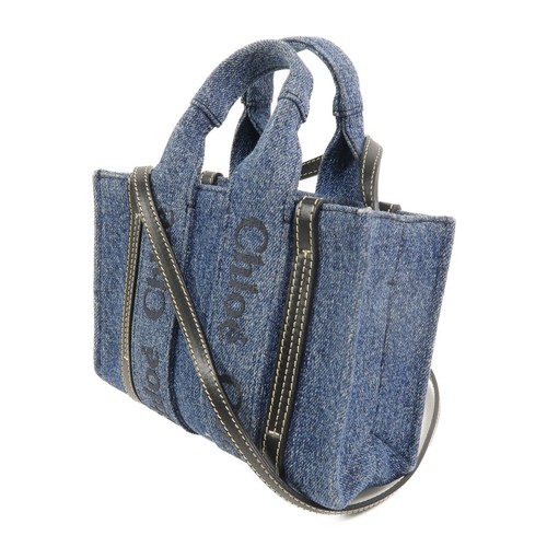 CHLOE Woody Tote Mini borsa a tracolla a 2 vie blu denim - Foto 3 di 16