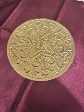 World Market Embossed Brass Plate Candle Holder – 5.5” Round Pedestal Stand