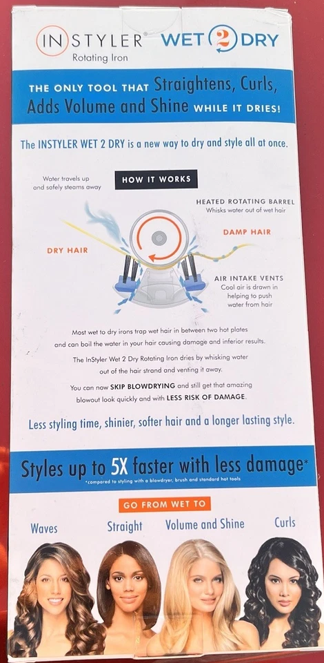 Cepillo para rizar giratorio húmedo a 2 seco InStyler blanco azul ¡Nuevo! Foto 3 de 4