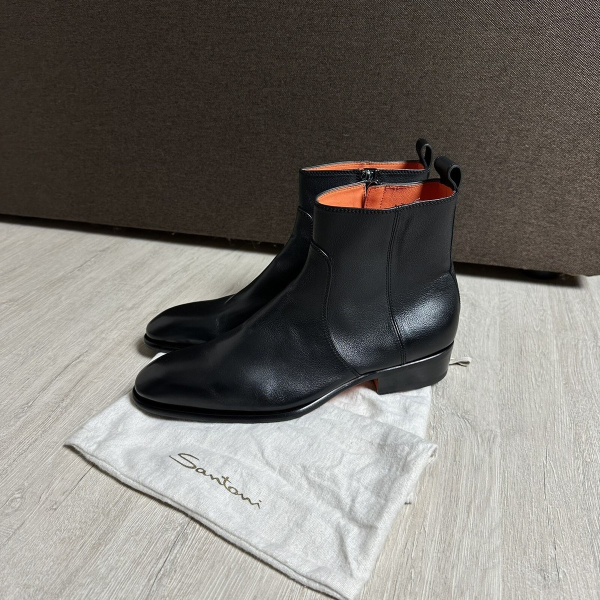 ブーツその他 Santoni Ankle boots Santoni Almond Toe Ankle Leather Zipper Boots Men's Black