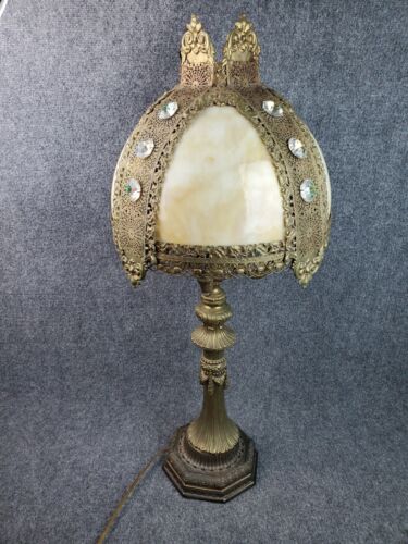 Arts and Crafts Antique 34" Barberry Bradley Hubbard Slag Glass Table Lamp B&H  - 第 1/18 張圖片