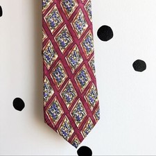 Burberrys of London Vintage Silk Tie Red/Blue Diamond Print Pre-owned