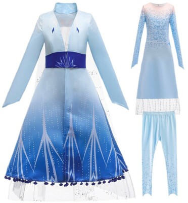 Girls Queen Elsa Costume Party Fancy Dress Pants Clothes Outfits 3 Pcs