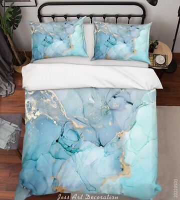 3D Blue Gold Texture Marble Quilt Cover Set Bedding Sets Pillowcases Queen 3
