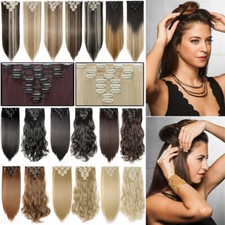 Mega THICK FULL HEAD As Human Clip in Hair Extensions Real NATURAL Hairpiece HYT