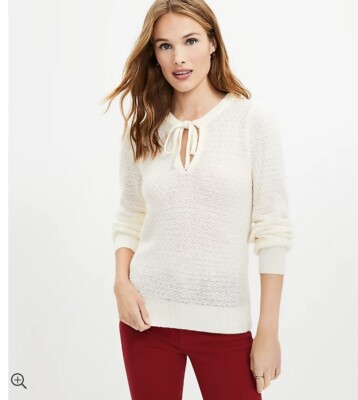 LOFT NWT Textured Tie Neck Sweater - Ivory - Size Medium