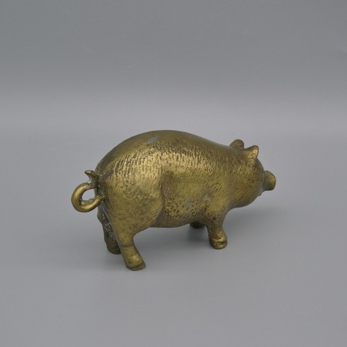 Vintage Solid Brass Boar Pig Figurine Metal Hairy Hog Standing Farm Animal 4" - Picture 10 of 12