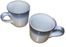 Vintage Set of 2 Noritake Stoneware Sorcerer Blue and White Coffee Cups Vtg Mugs