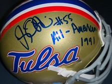 JERRY OSTROSKI TULSA GOLDEN HURRICANES ALL AMERICAN 91 SIGNED SCHUTT MINI HELMET