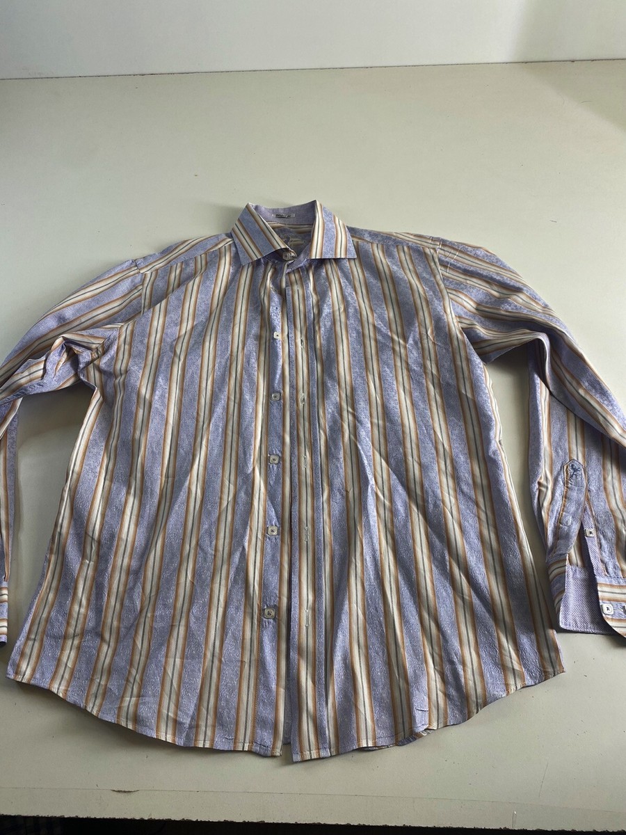 Bugatchi Uomo Floral Stripe LONG SLEEVE SHIRT Medium M Slim 15.5 x