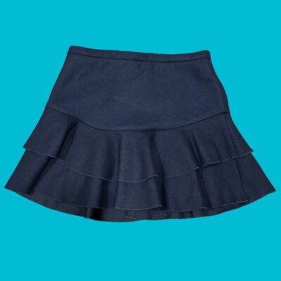 Crew Wool Ruffle A Line Mini Skirt Preppy Zip Up 10 Navy Blue
