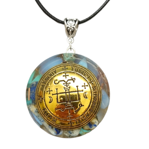 Orgonit Anhänger Siegel Erzengel Gabriel Opalith Türkis Orgon Halskette Amulett - Bild 1 von 9