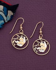 Panda Bear Earrings, 14 K Gold and Rhodium Plated, 5/8" in Diameter, 62E