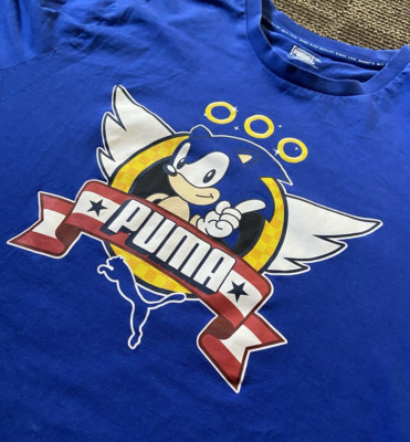 Sonic The Hedgehog x Puma Three Rings T-Shirt Mens Large 2018 SEGA RARE Blue